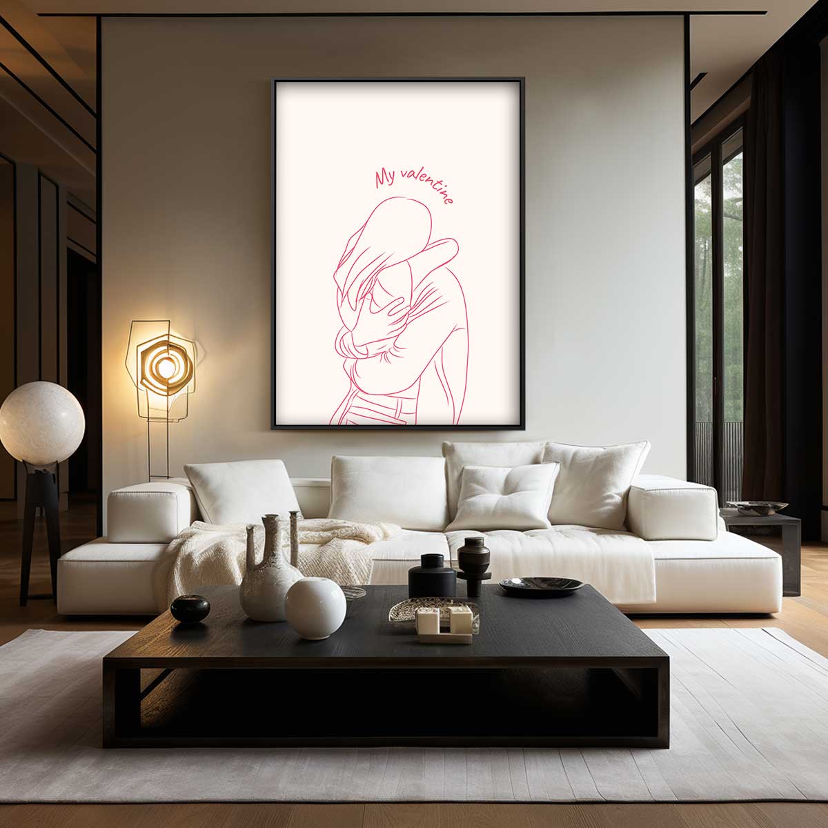 Valentijnsomhelzing Silhouet – modern portret kunstwerk van WallArtistic