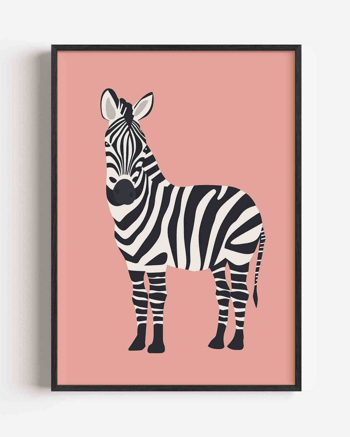 Zebra op roze achtergrond – kids portret poster als wanddecoratie