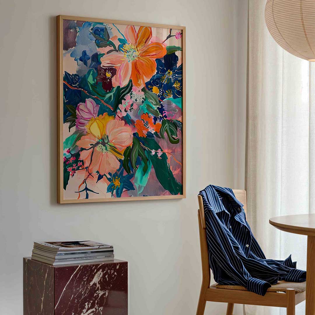 Bloemen en bladeren – kleurrijke illustratie poster in staand formaat