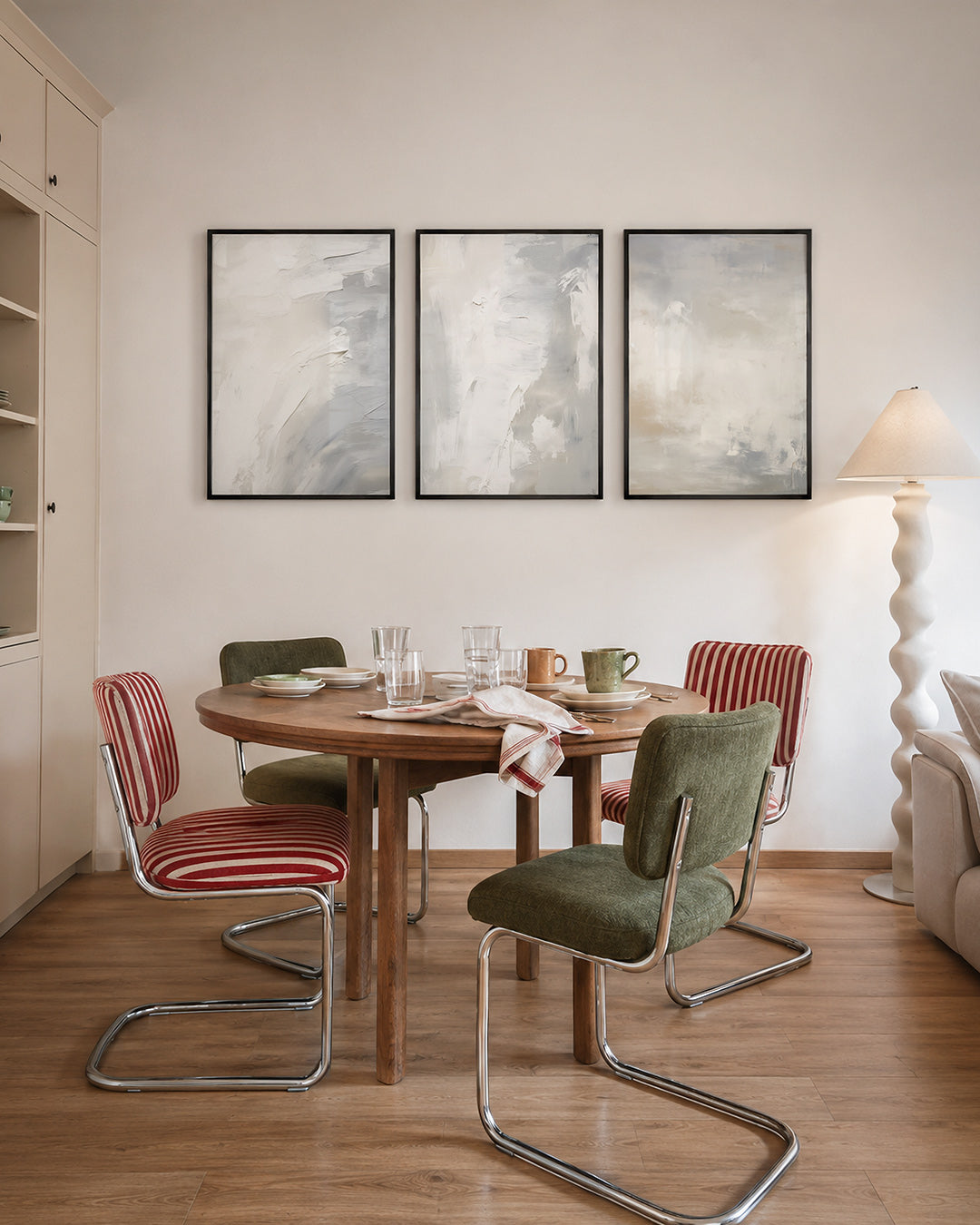 Zachte kleurvlakken – deze posterset in drie delen toont vloeiende overgangen van wit naar grijs