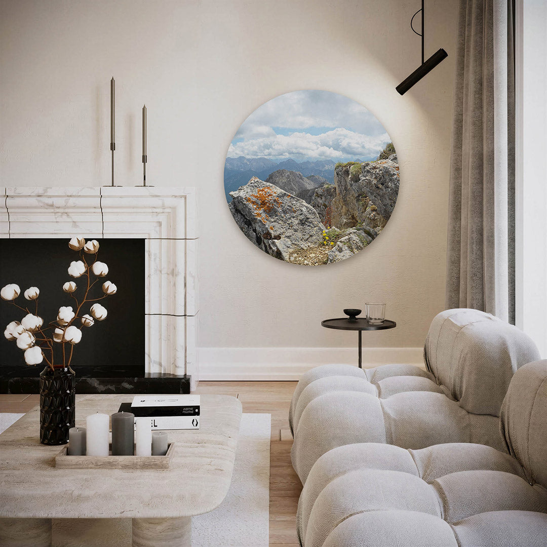 Berglandschap – ronde fotografie wanddecoratie van WallArtistic