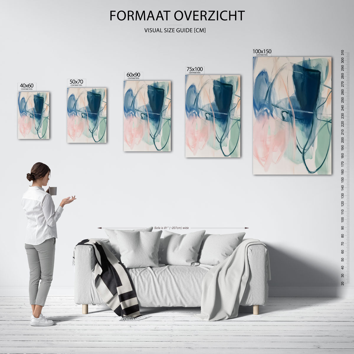 Vloeiende kleurcompositie – staand wanddecoratie kunstwerk
