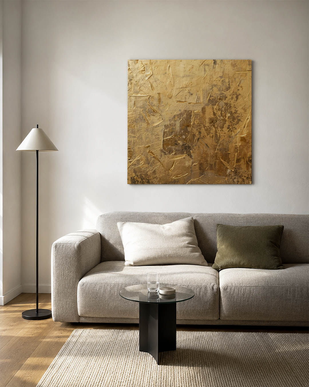 Gelaagde textuur compositie kunstwerk – vierkante wanddecoratie – dit werk toont een dynamische mix van beige en bruin tinten