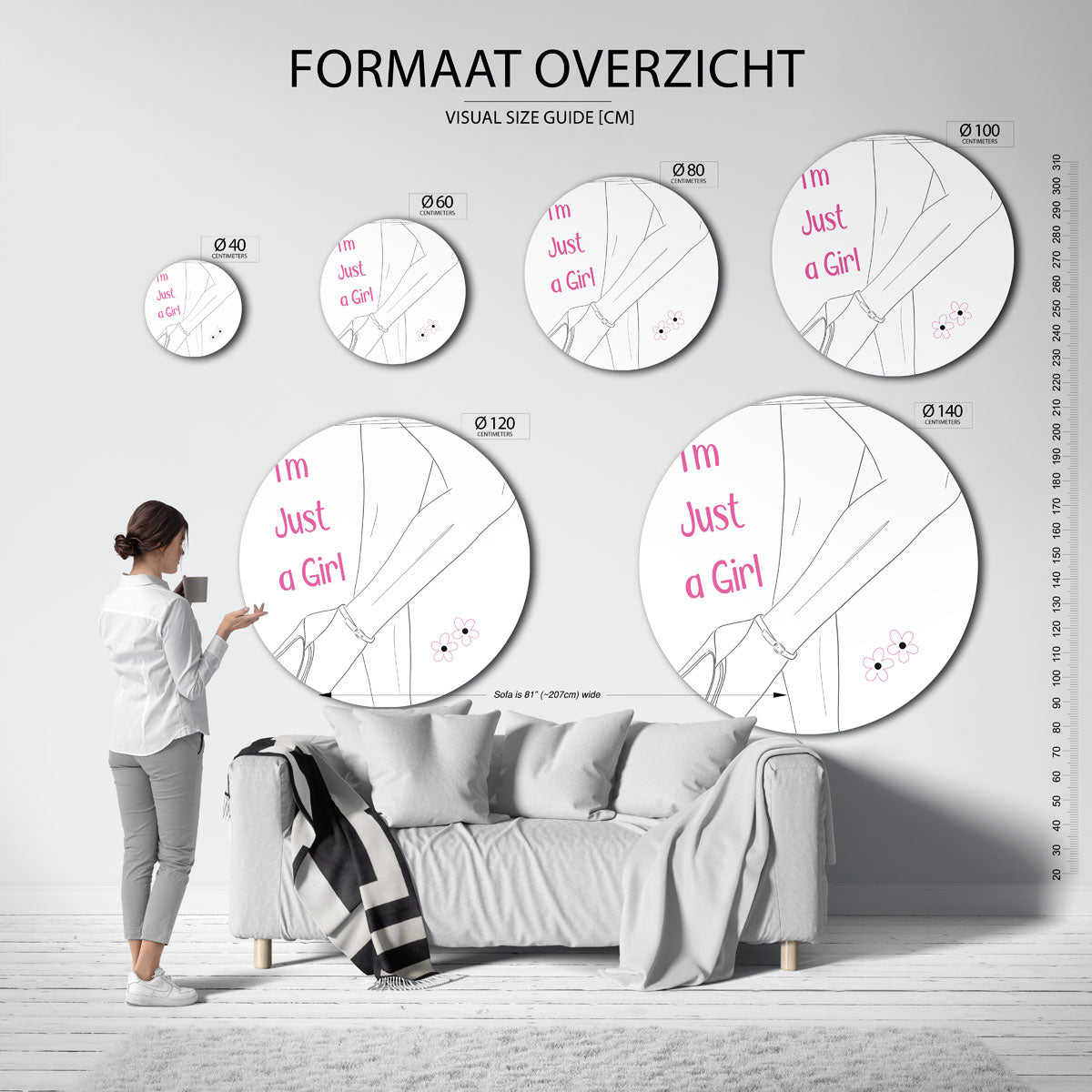 Just a girl – kleurrijke ronde muurdecoratie in Pop Art stijl