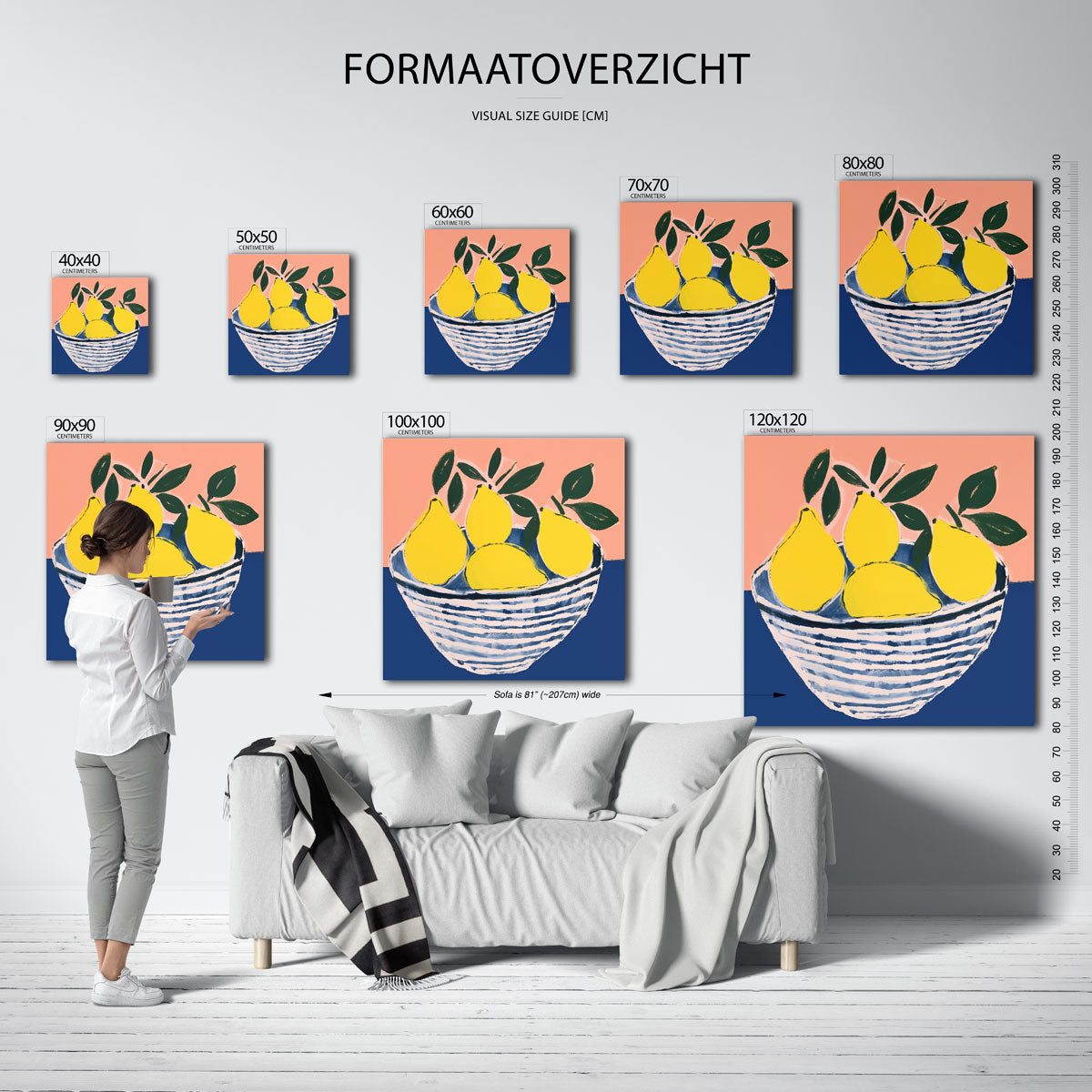 Citroenen in schaal – vierkante muurposter voor keuken of eethoek