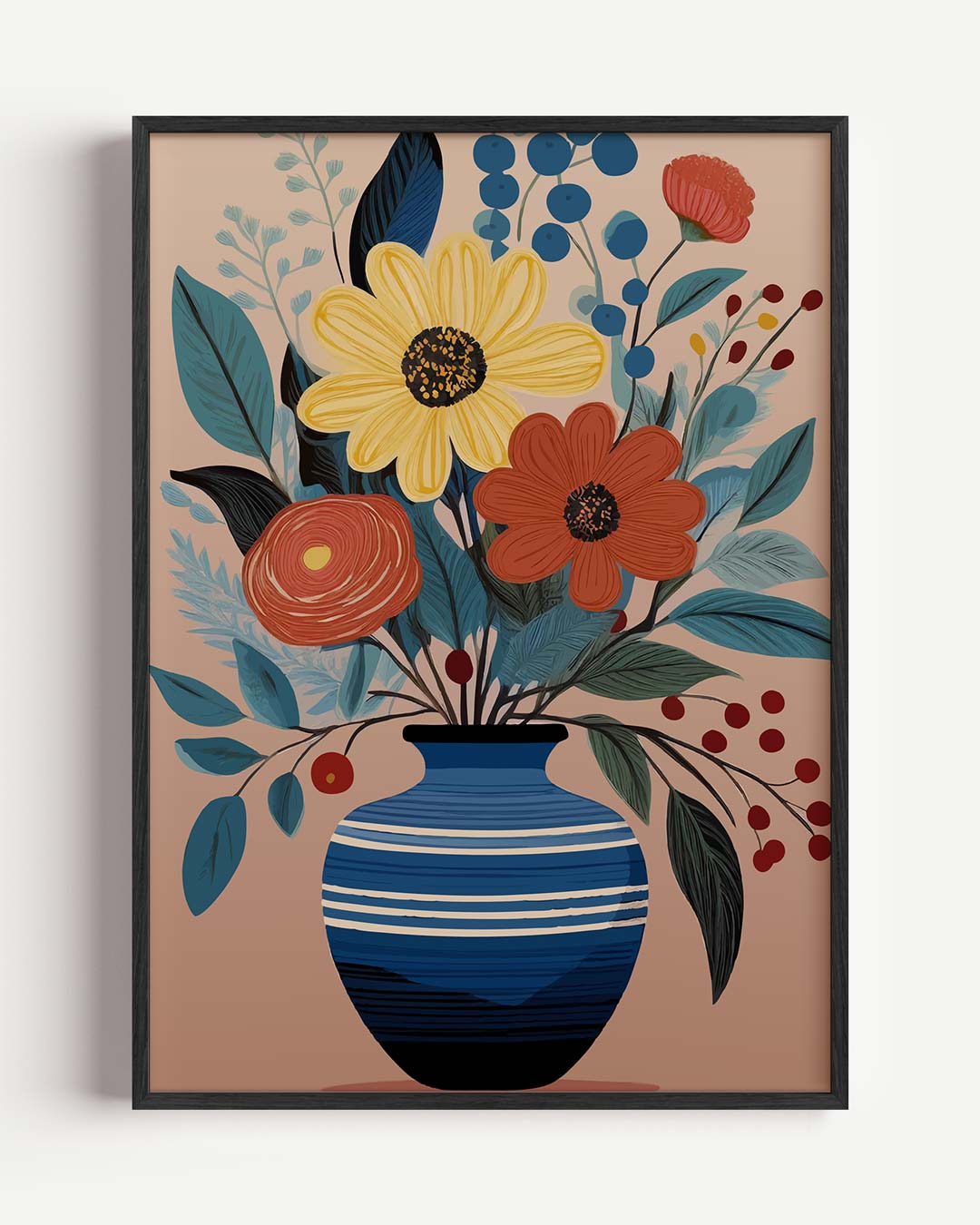 Bloemige Vaas Illustratie – bloemen portret poster als wanddecoratie