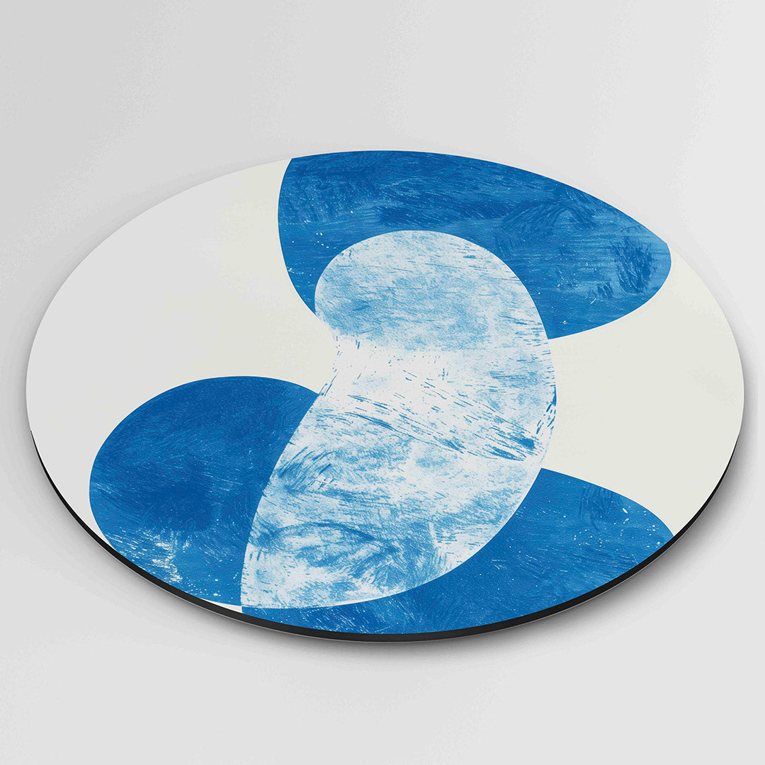 Abstracte blauwe vormen – kleurrijke wandkunst als muurcirkel