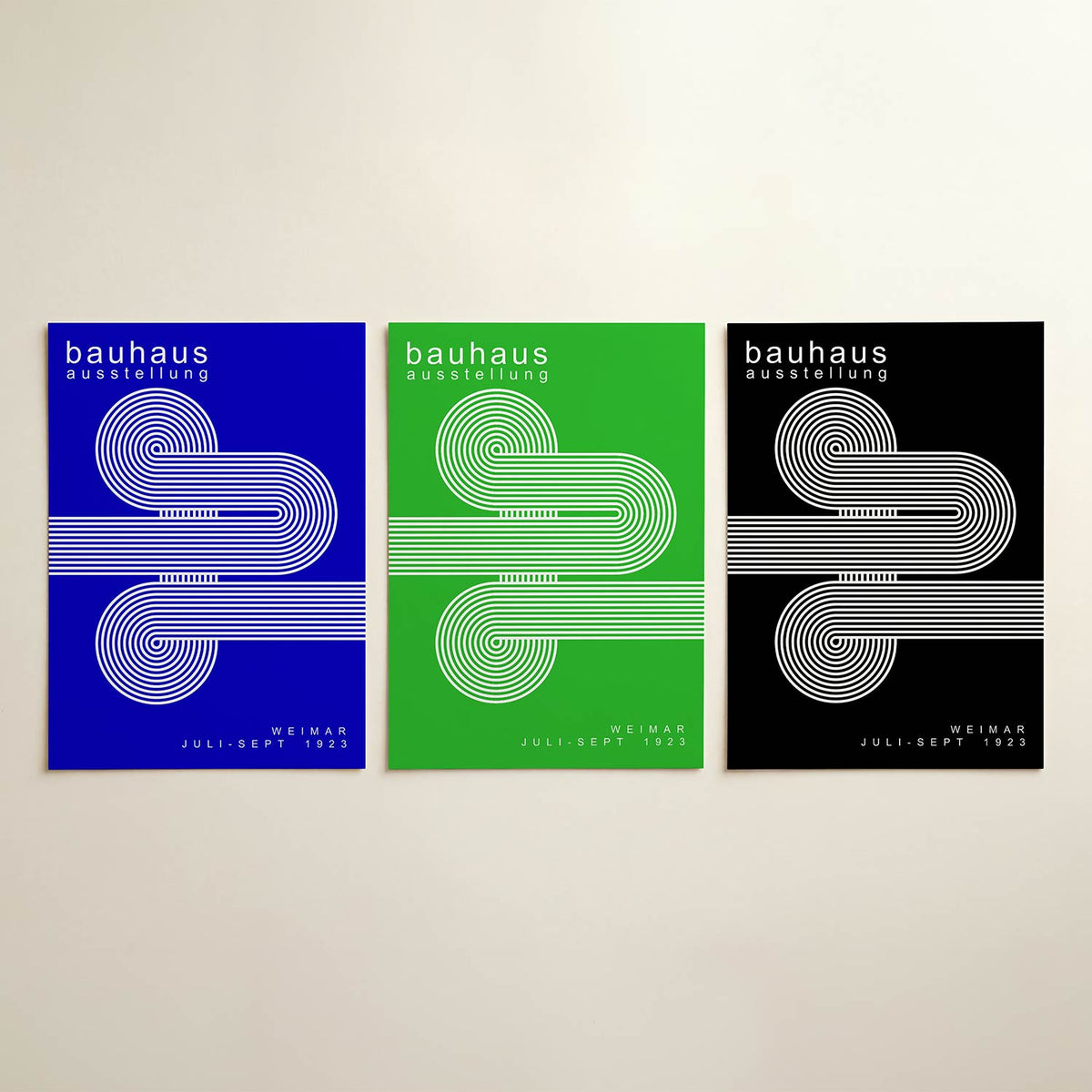Lijnen en cirkelvormen posterset – detailweergave – deze posterset in drie delen toont een dynamisch lijnenspel met