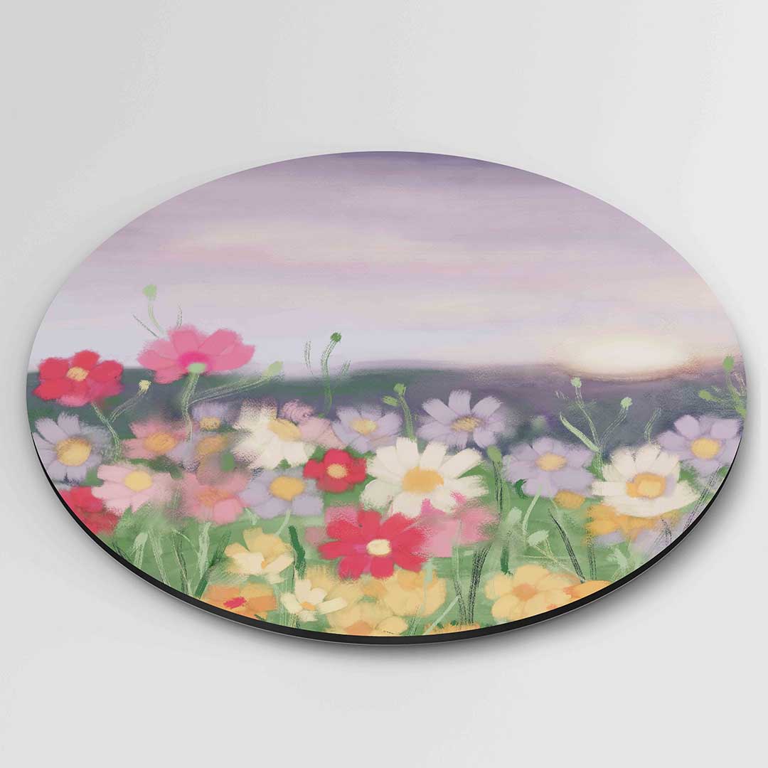 Bloemenveld – kleurrijke ronde wanddecoratie van WallArtistic