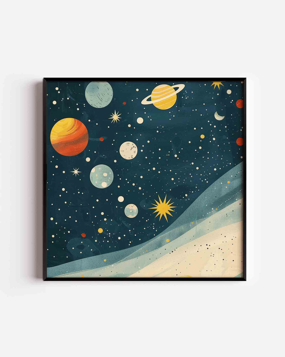 Planeten en sterren – vierkante kinderposter als wanddecoratie