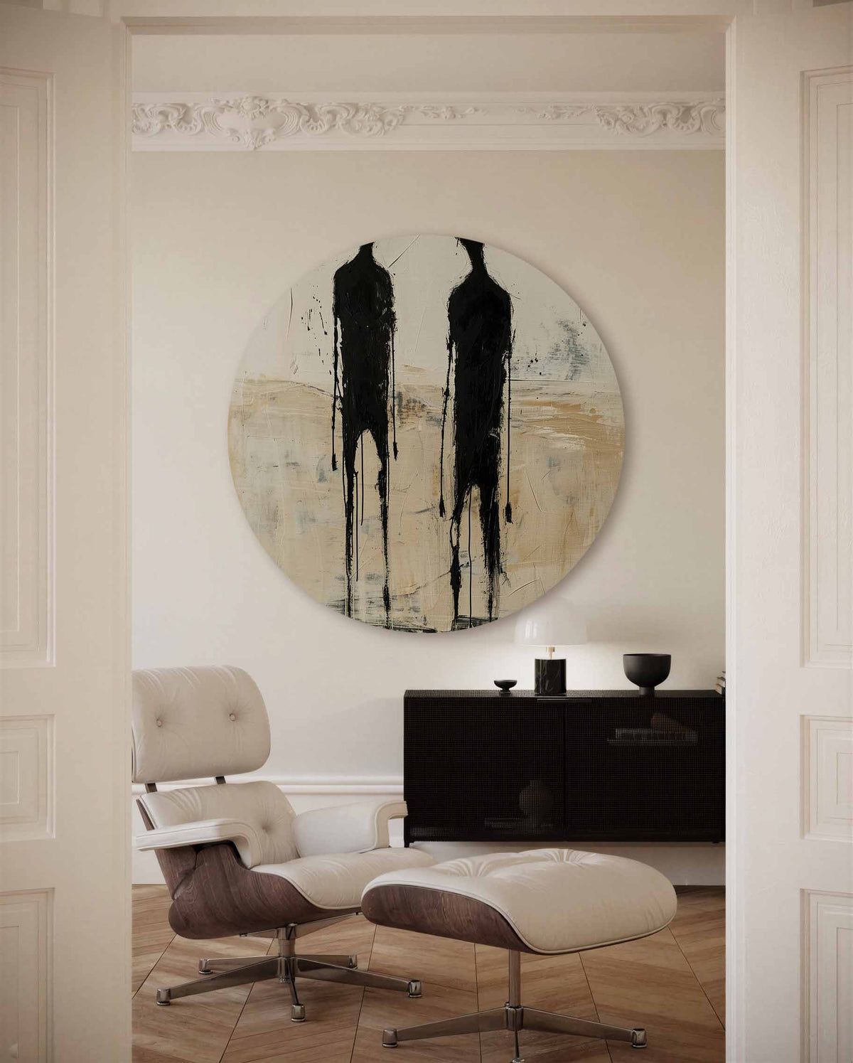 Twee figuren – moderne abstracte muurcirkel voor aan de muur