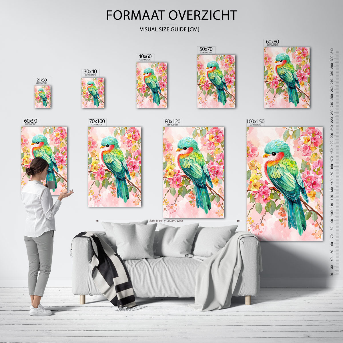 Vogel en bloemen – staande muurposter met dierenthema