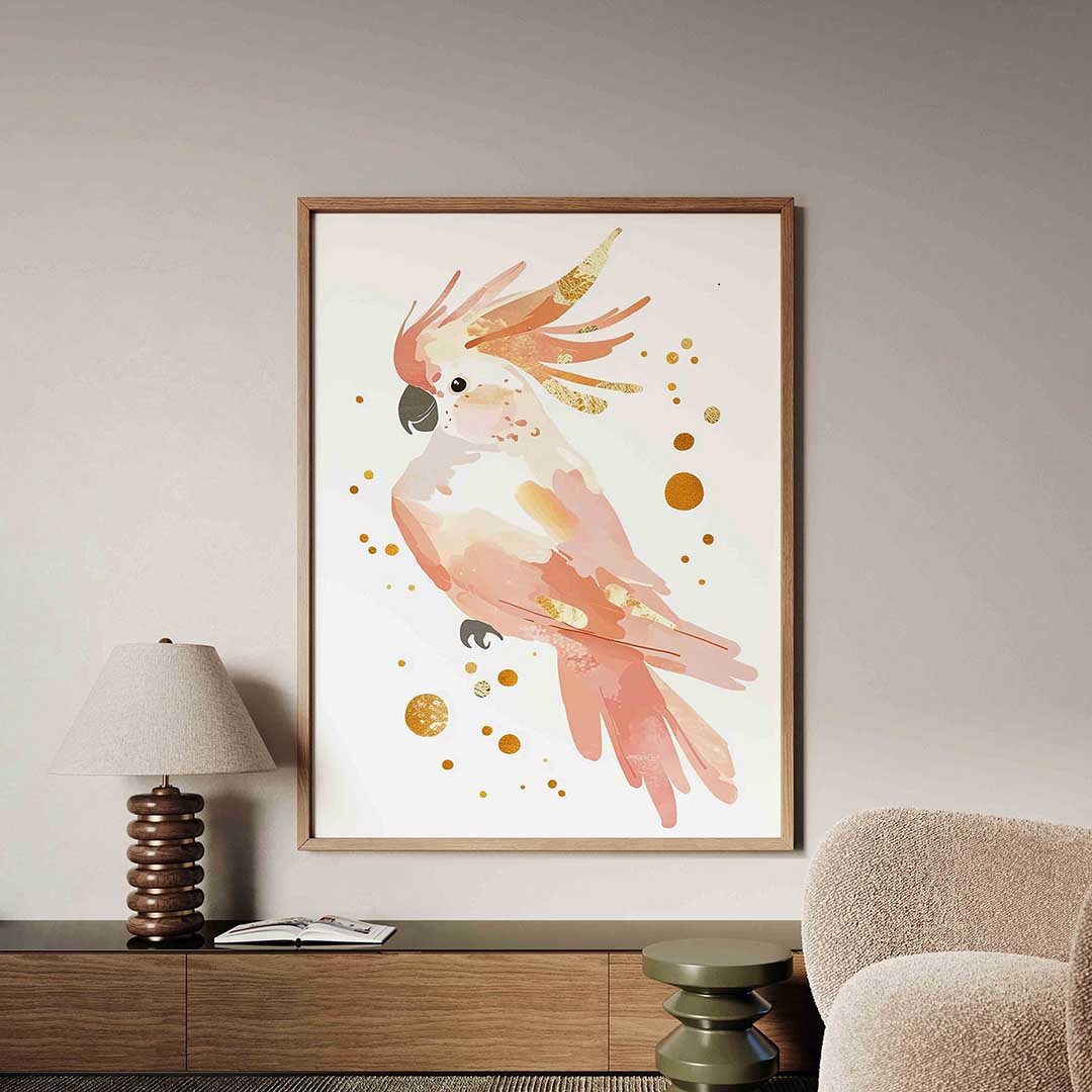 Papegaai met gouden accenten – dieren poster in staand formaat