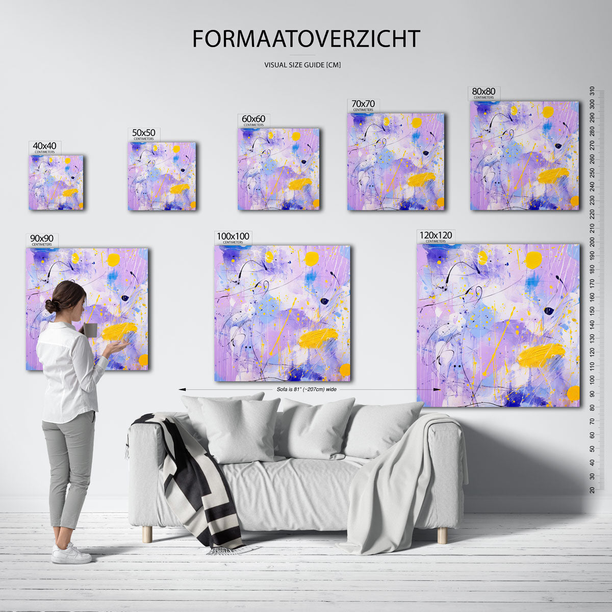 Abstracte paarse en gele – vierkante muurposter voor de kinderkamer