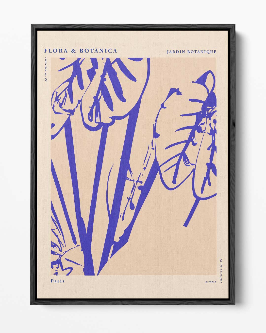 Botanische Bladprint in Blauw – portret kunstwerk als wanddecoratie