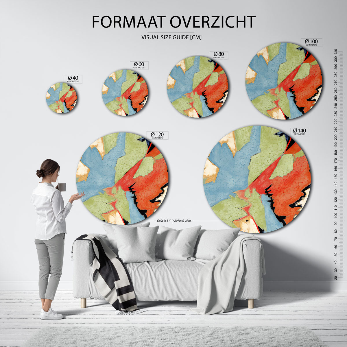 Abstracte vormen – kleurrijke wandkunst als muurcirkel