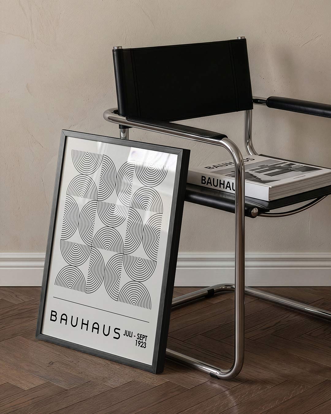 Cirkelpatroon lijnen – staande Bauhaus poster voor aan de muur