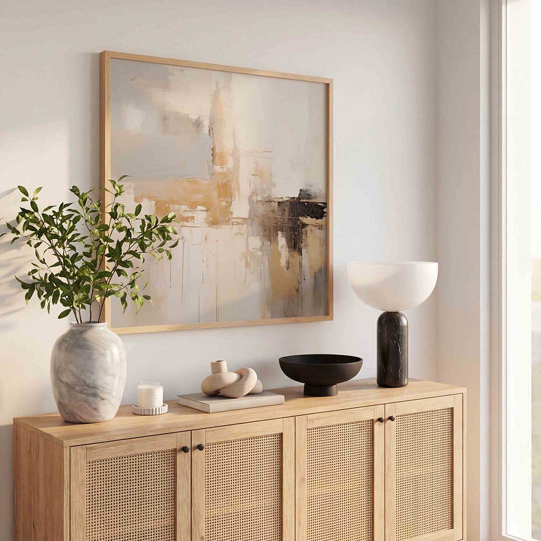 Abstracte beige en grijze – kunst en design poster in vierkant formaat