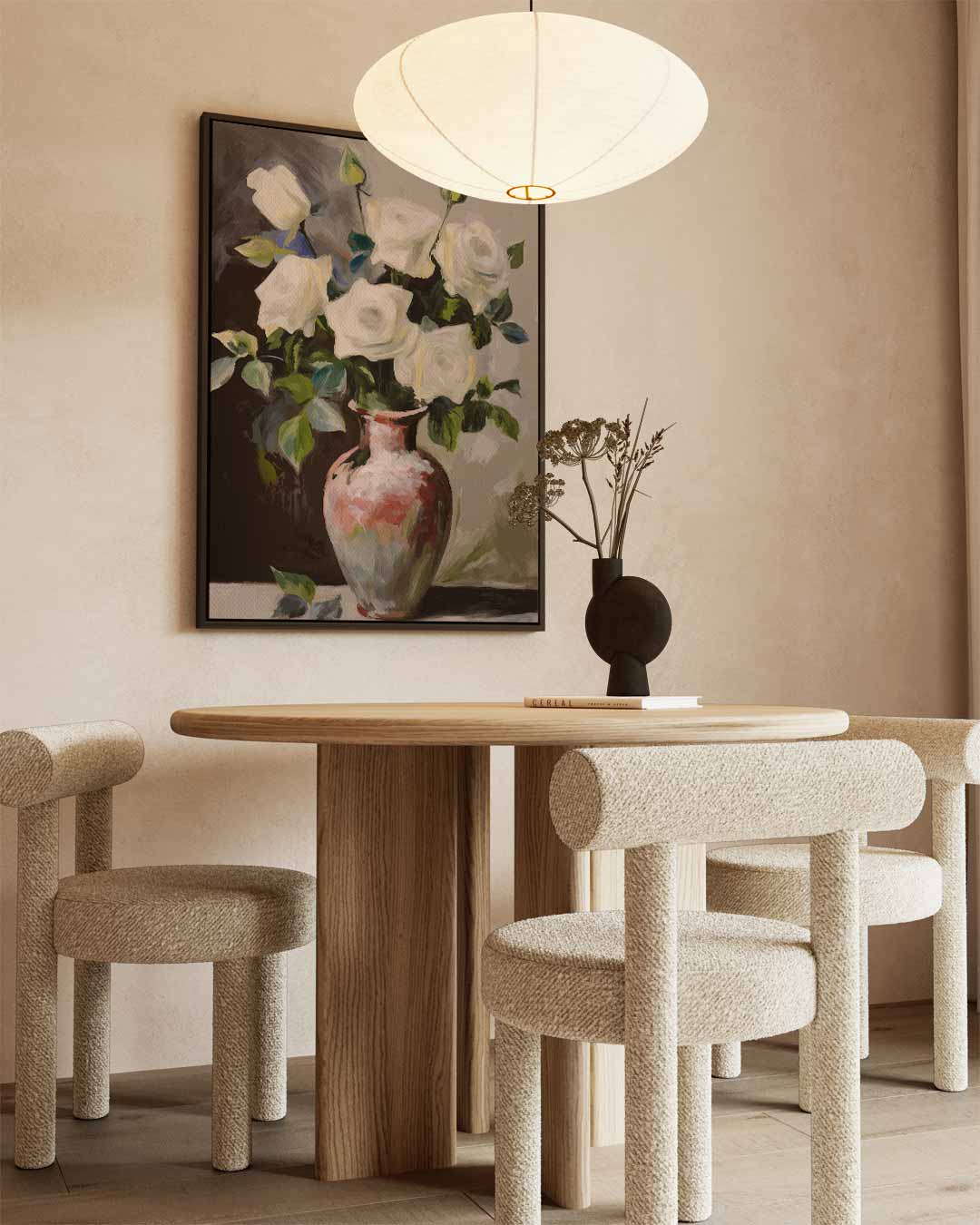 Stilleven met Witte Rozen – staande wandkunst voor woonkamer of interieur