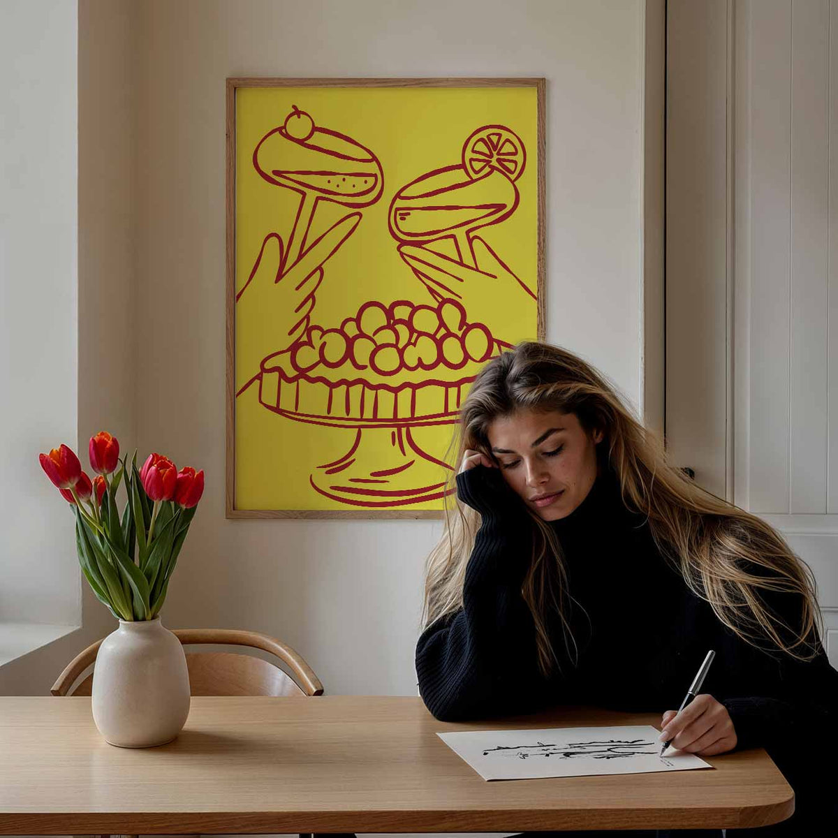 Feestelijke Cocktail & Taart Illustratie – keuken portret poster, afbeelding 7