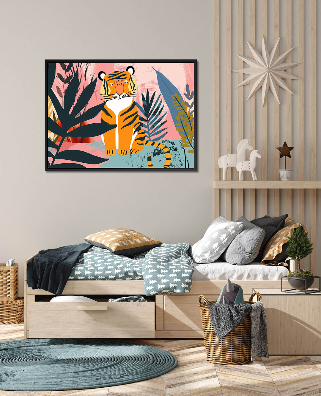 Tijger in jungle – wanddecoratie in interieur