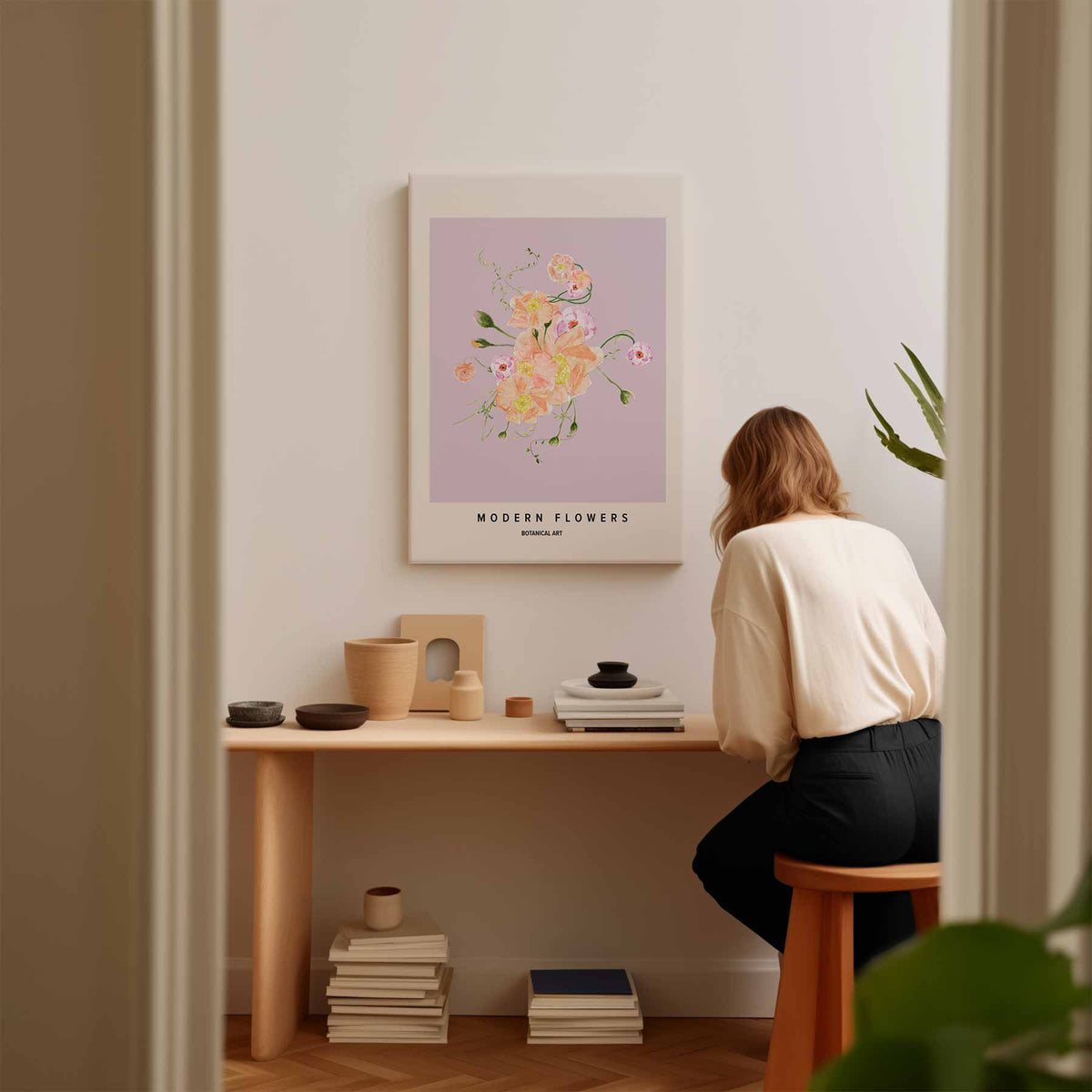 Moderne Bloemen Botanische Kunst – staand kunstwerk voor modern interieur