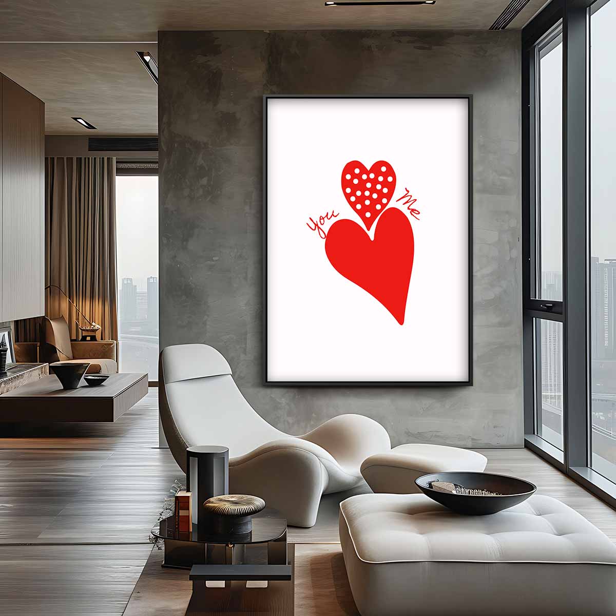 Liefdevolle Hartenontmoeting – staande wandkunst voor woonkamer of interieur