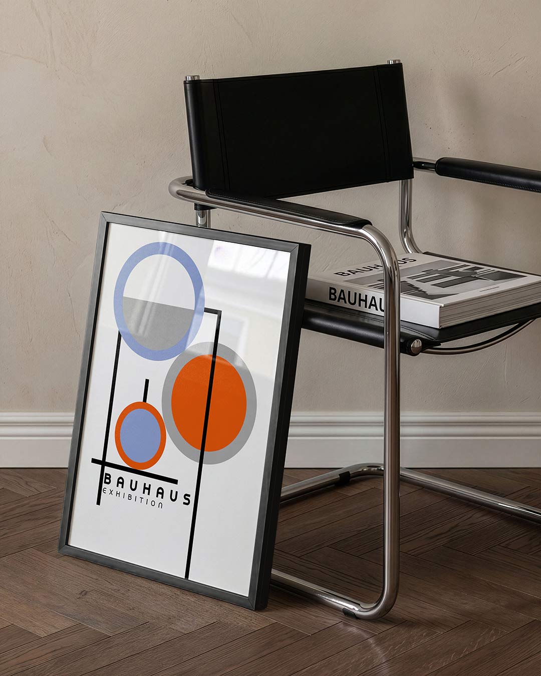 Cirkel en lijnenspel – staande Bauhaus poster voor aan de muur