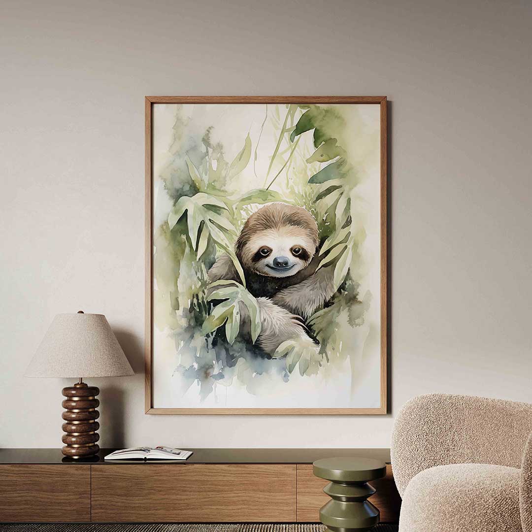 Lui dier tussen bladeren – tropische jungle poster in staand formaat