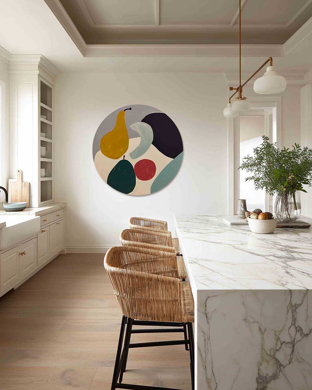 Fruit en vormen – abstracte muurcirkel als ronde wanddecoratie