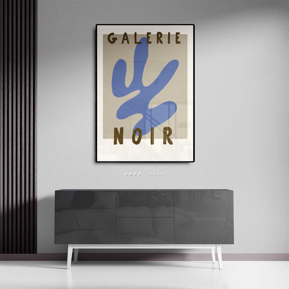 Retro Abstract Blauw en Bruin Poster – canvas wanddecoratie in portret formaat