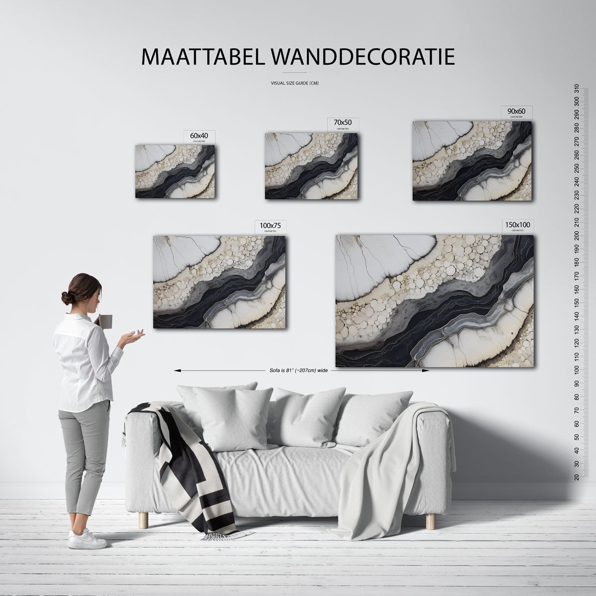 Organische lijnen – Wanddecoratie kunstwerk – moderne liggende wandkunst