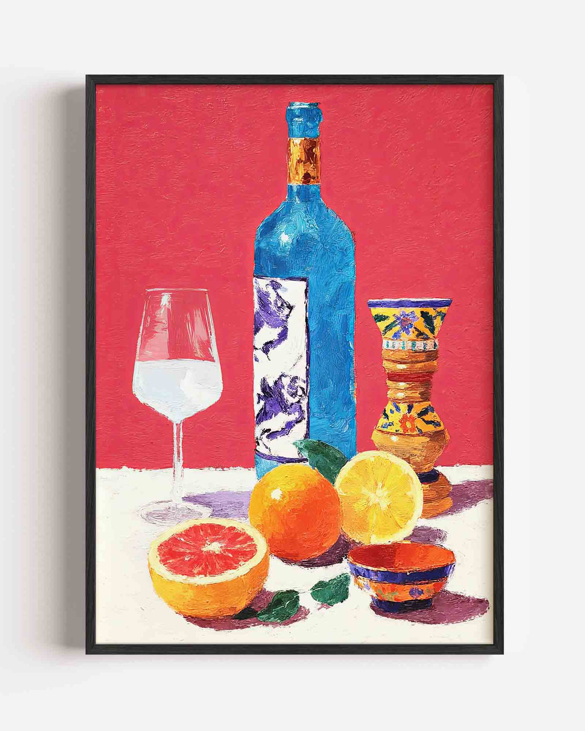 Fles en citrus – dromerige illustratie poster als wanddecoratie