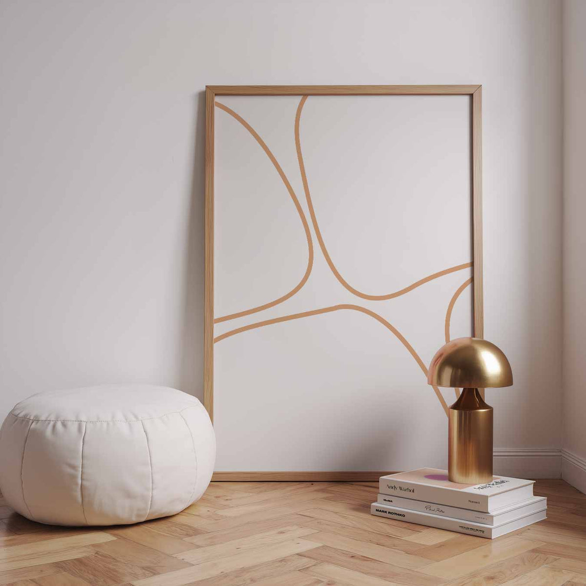 Abstracte Vormen in Beige – staande kleurrijke abstracte wanddecoratie van WallArtistic