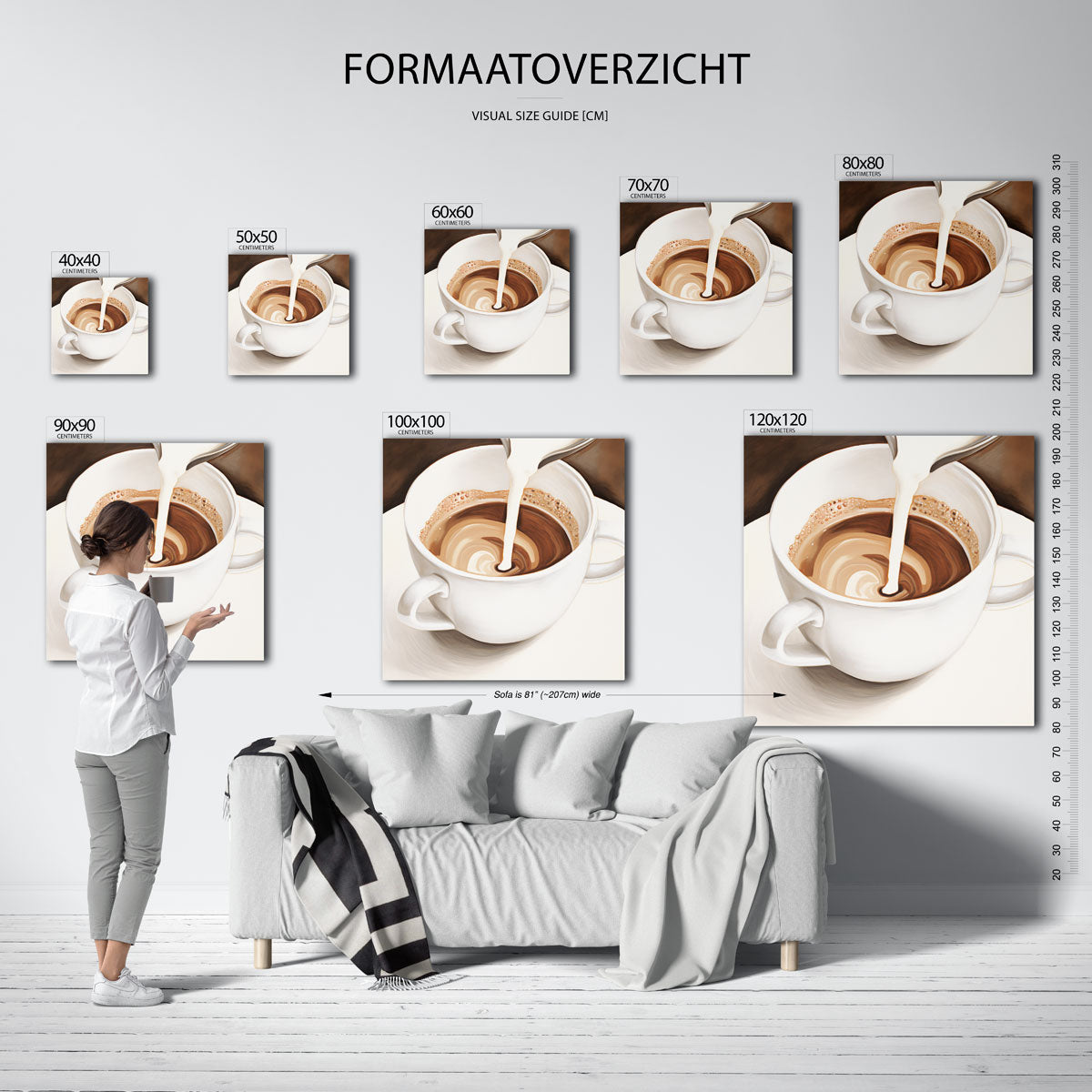 Koffiekop met melk – vierkante muurposter voor keuken of eethoek