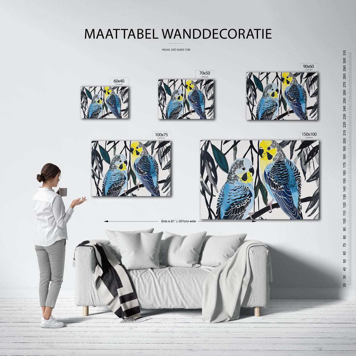 Vogels in takken – kunstwerk op canvas, dibond of plexiglas