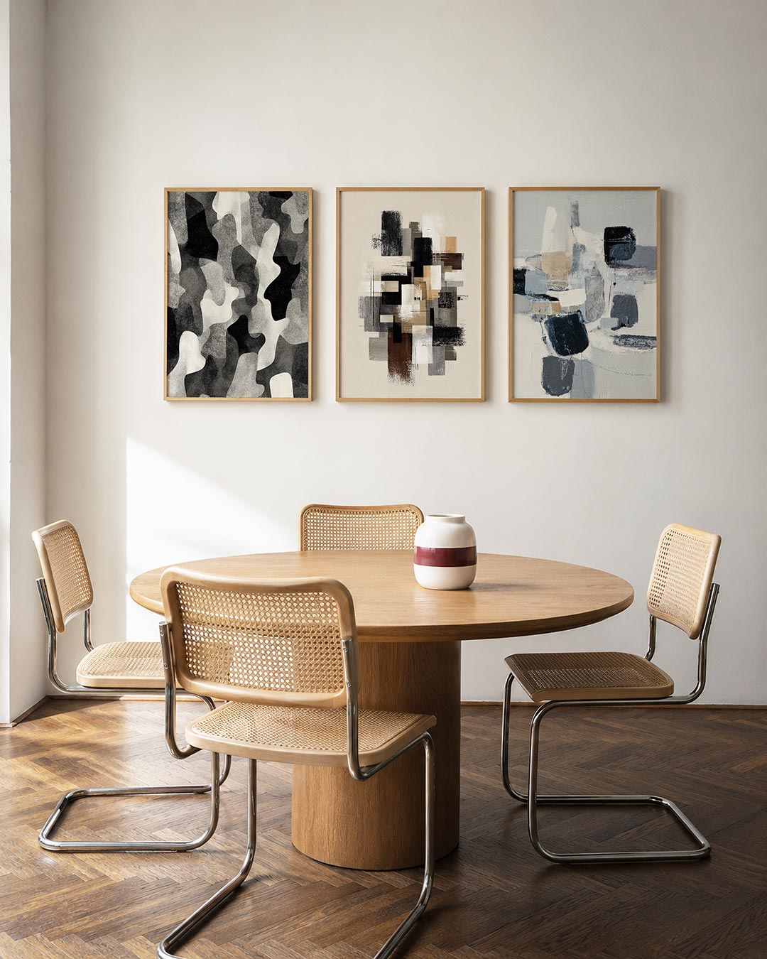 Vorm en schaduw driedelige posterset in interieur