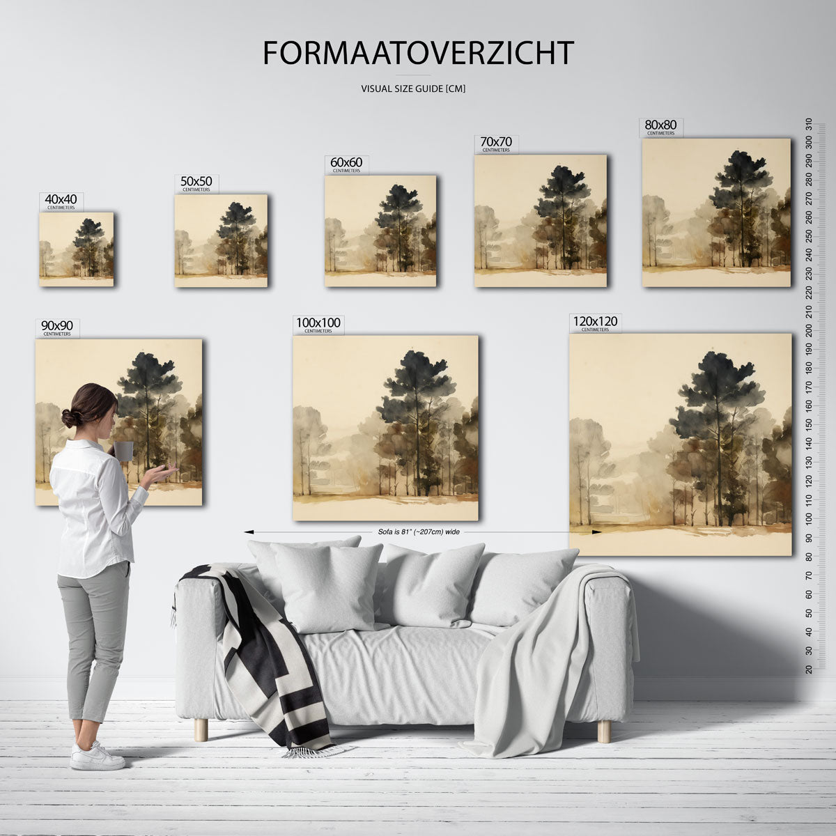 Bomen in mist – vierkante muurposter met vintage uitstraling