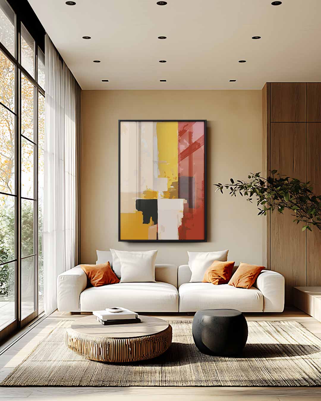Warm Contrast – staande wandkunst voor woonkamer of interieur