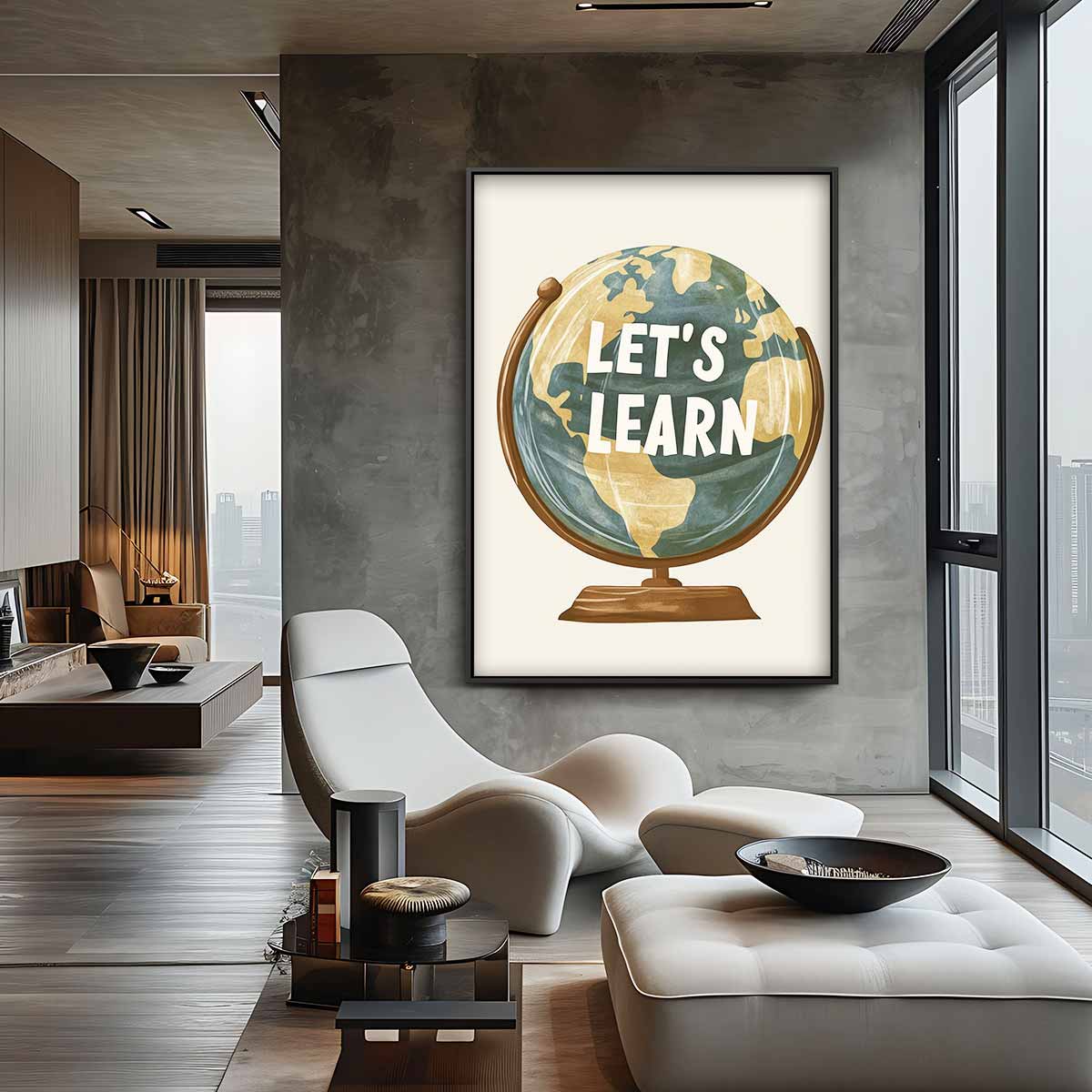 Wereldbol "Let's Learn – canvas wanddecoratie in portret formaat