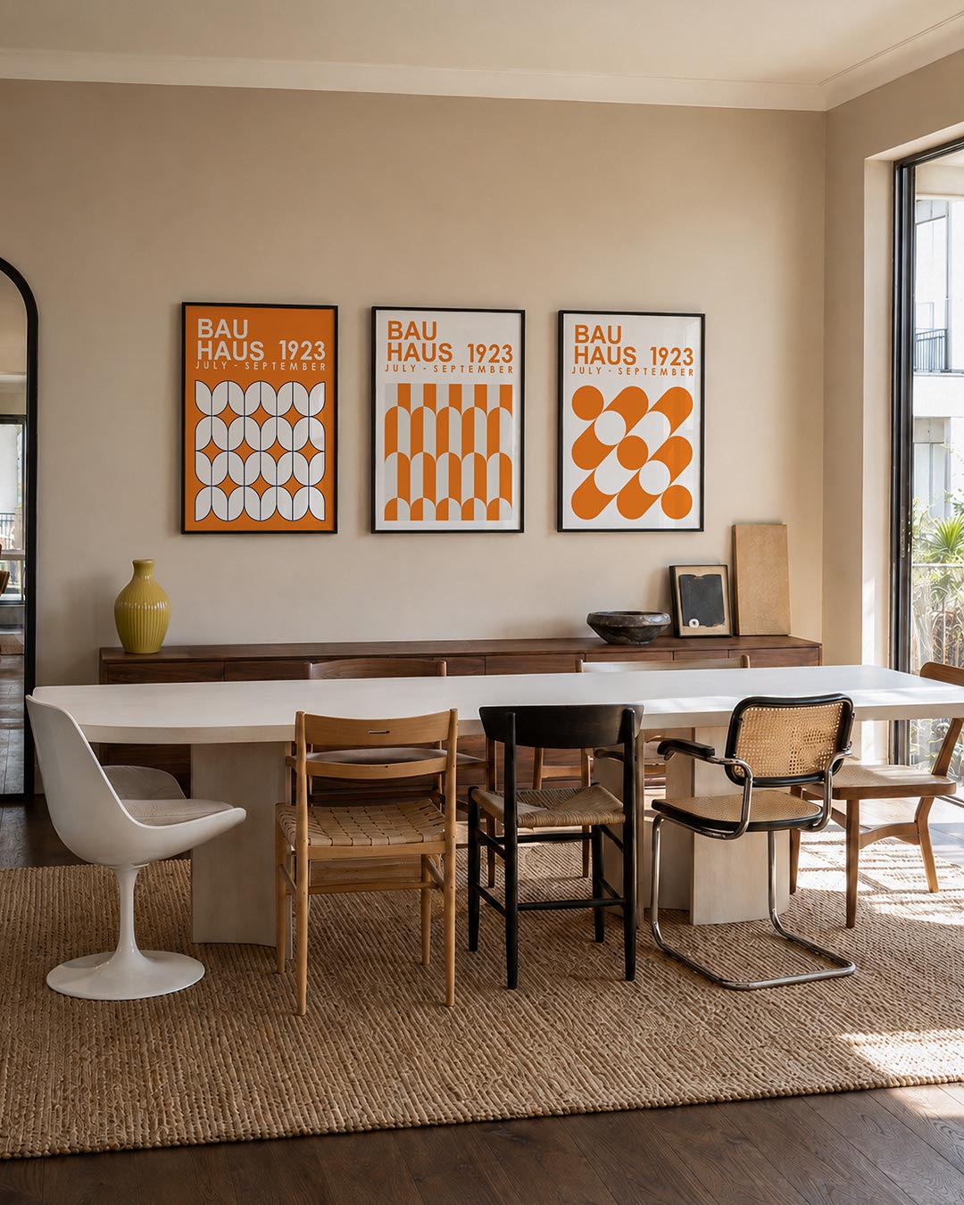 Vormenspel en kleur posterset – tweede productweergave – deze posterset in drie delen toont een levendig spel van witte