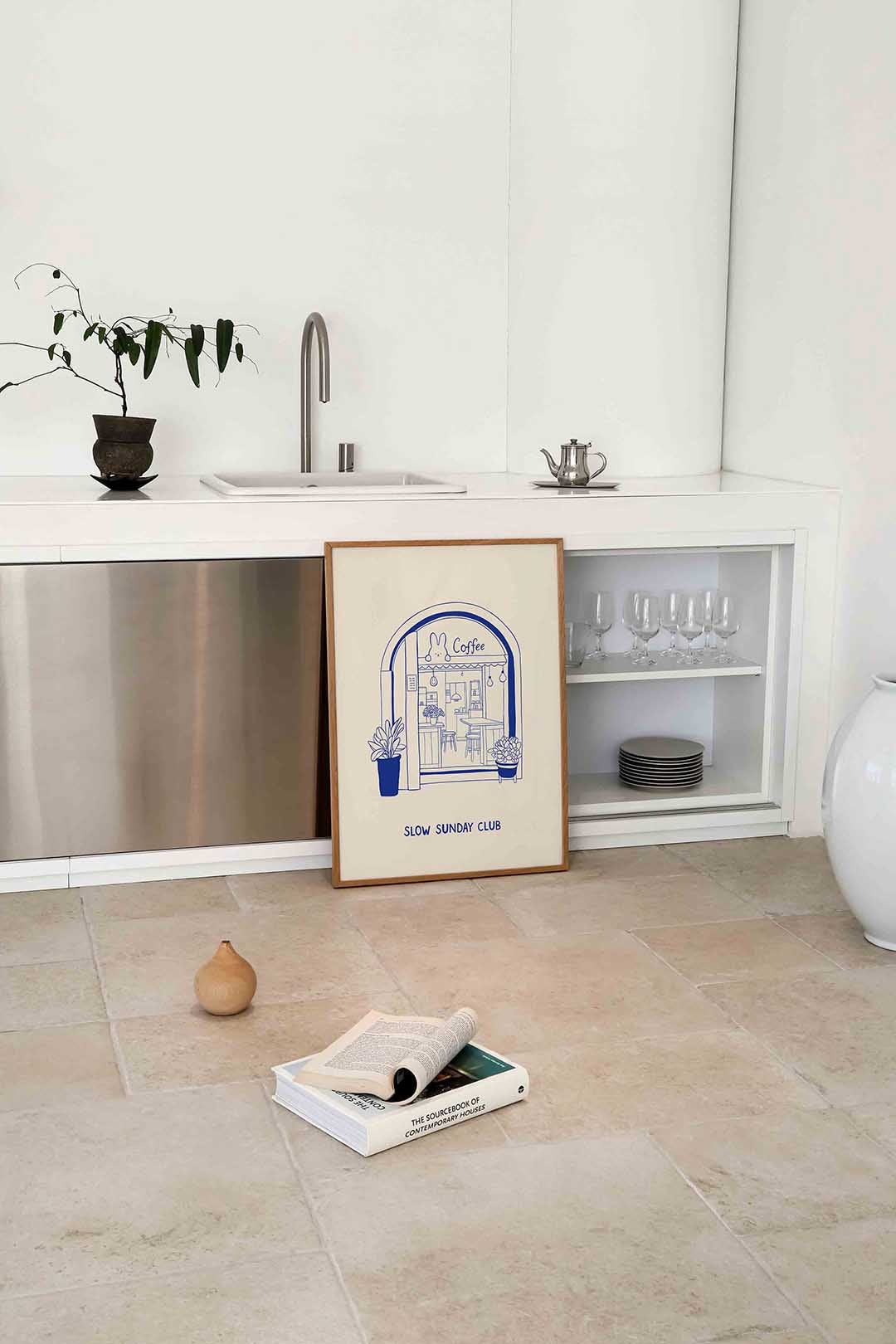 Koffiehuis illustratie – Aziatische wandkunst als portret poster