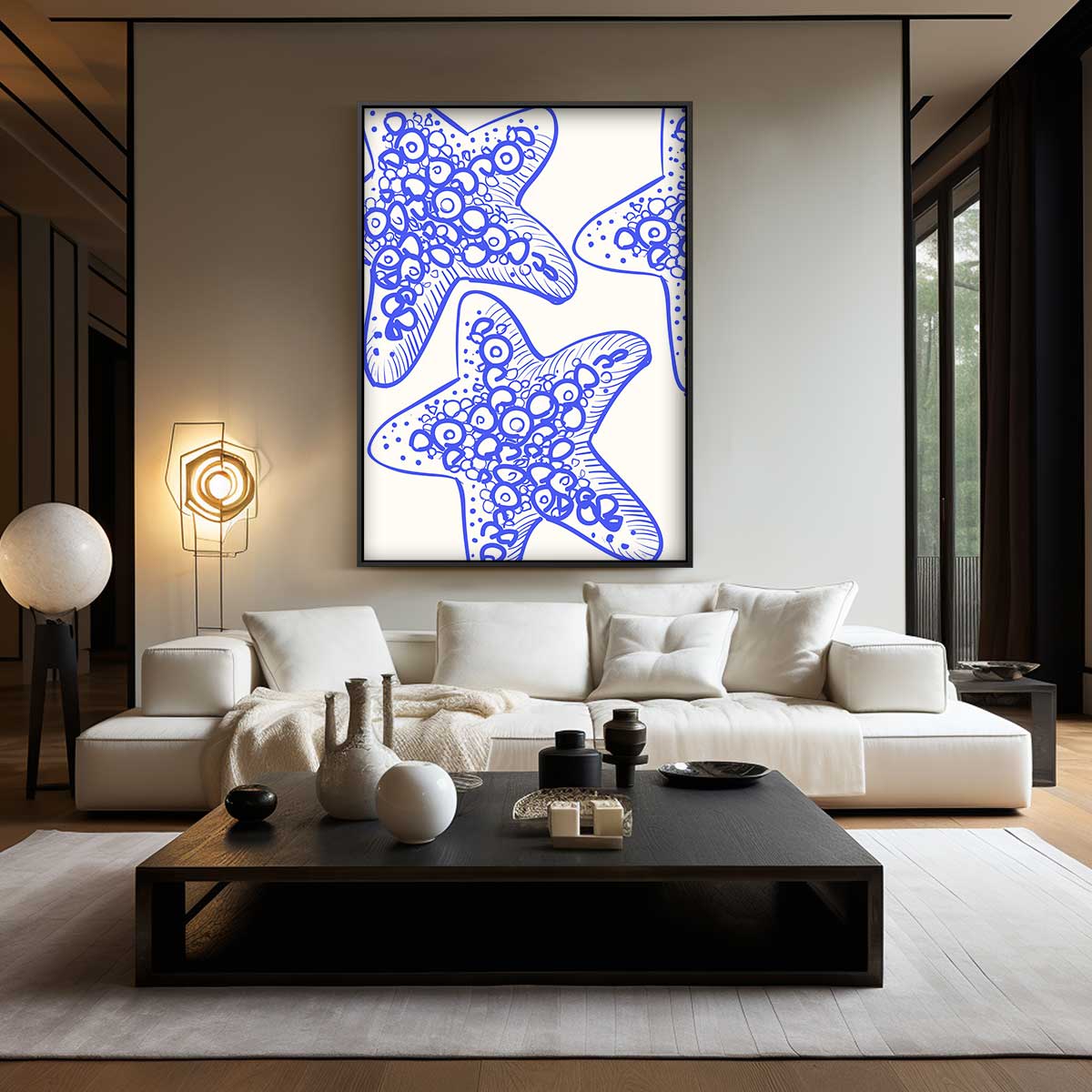 Zeesterren in Blauw – modern portret kunstwerk van WallArtistic