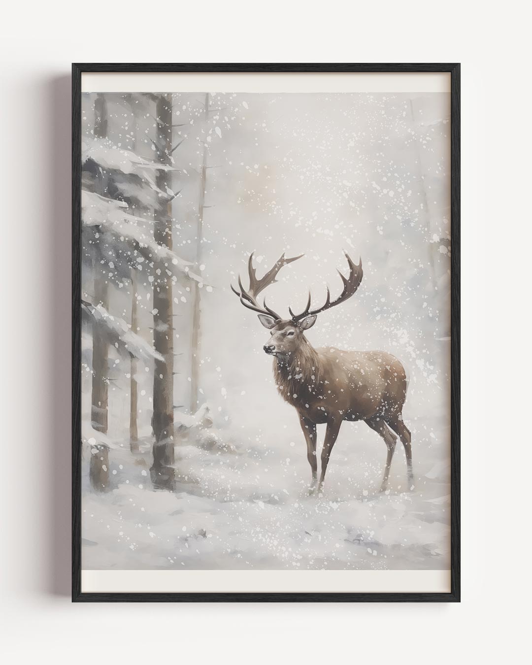 Mystieke Hert in Winterbos – kerst portret poster als wanddecoratie