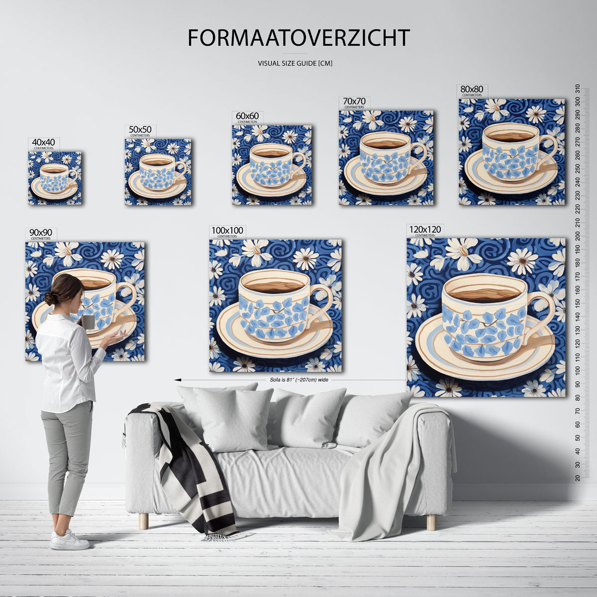 Bloemen en kopje – vierkante muurposter voor keuken of eethoek