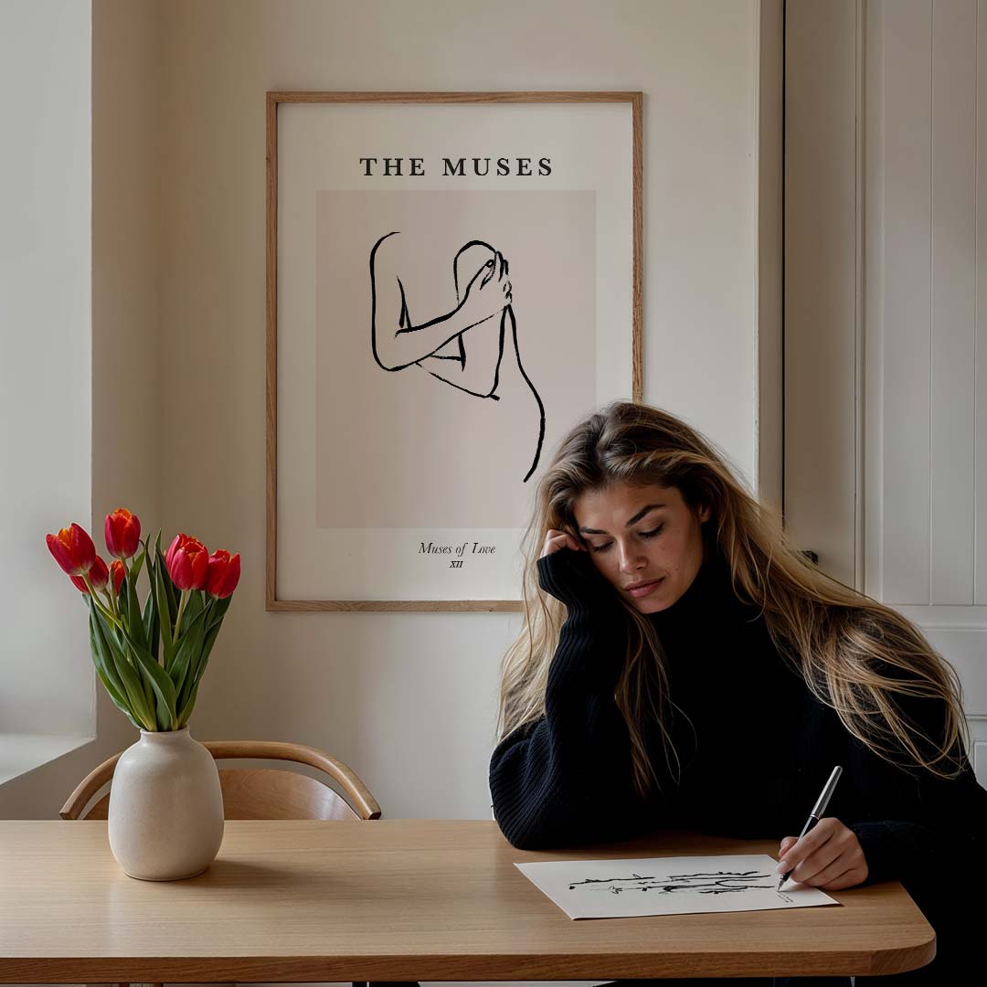 Elegante Lijntekening van Liefdevolle Omarming – lijntekening poster in staand formaat