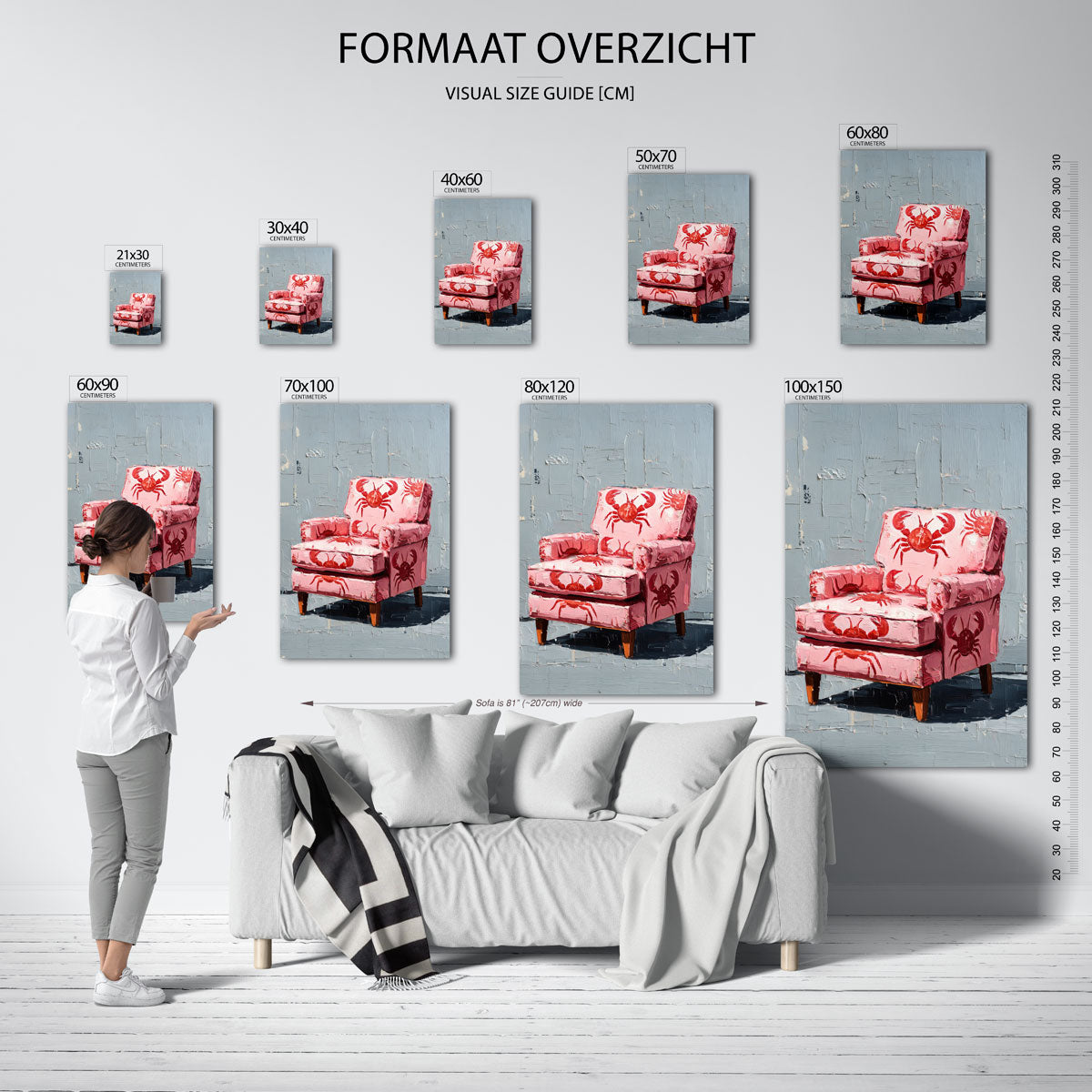 Roze stoel met krabben – staande muurposter met sfeervolle illustratie