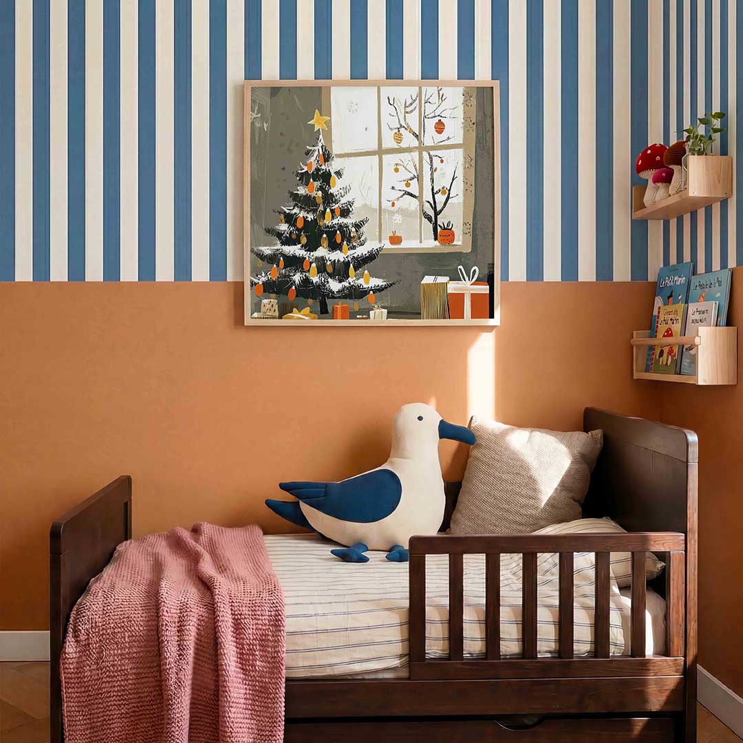 Kerstboom en cadeaus – kids poster in vierkant formaat