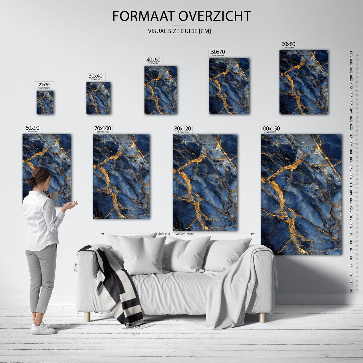 Blauwe en gouden aderen – staande muurposter met abstracte vormen