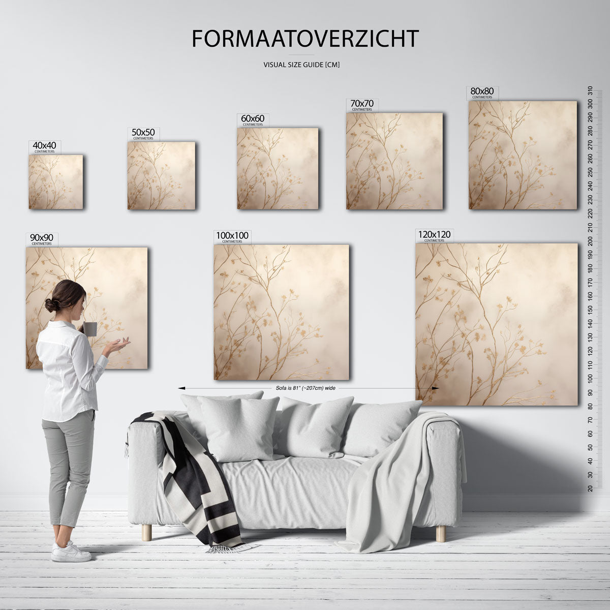 Takjes en bloemen – vierkante muurposter met abstracte vormen